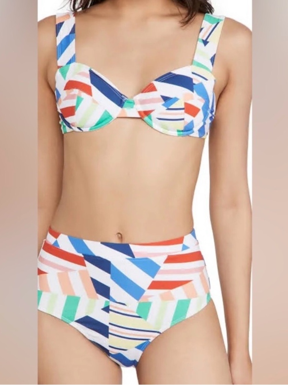 SOLID & STRIPED Lilo Multicolor Geometric High-Waist Bikini NWT Sm